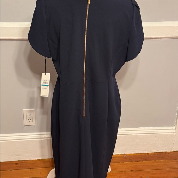Calvin Klein Navy Blue Indigo Business Office Knee-Length Tulip-Sleeve Dress - Picture 5 of 8